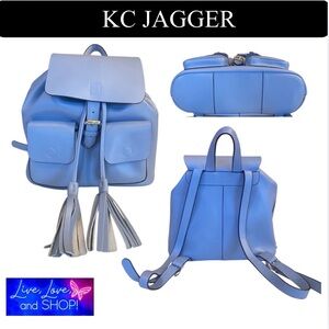 KC JAGGER Light Blue Leather Backpack w/Detachable Insert Pouch, EUC (Like New)